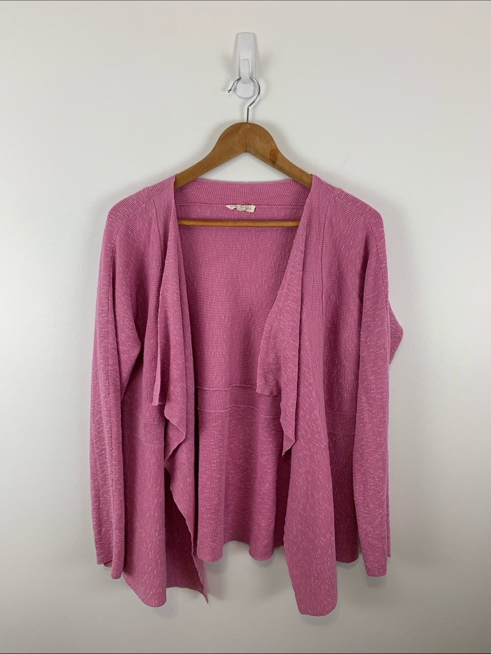 Eileen Fisher Open Front Waterfall Cardigan in Pink Size Large Linen Blend